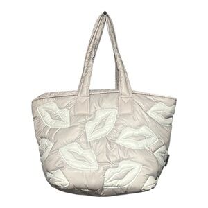 Wildfox Puffy Kissy Lips Tote Large Silver White Quilted Shoulder Bag